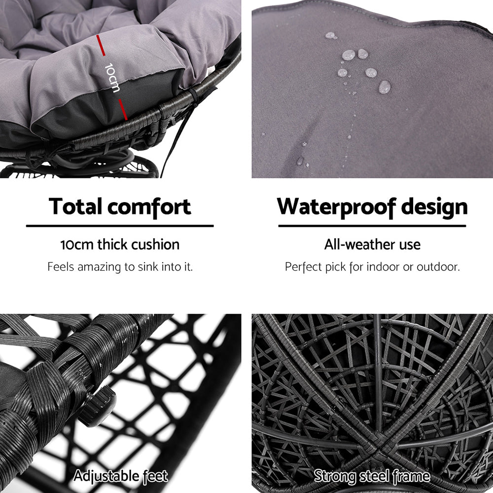 Gardeon Outdoor Chairs Outdoor Furniture Papasan Chair Wicker Patio Garden Black